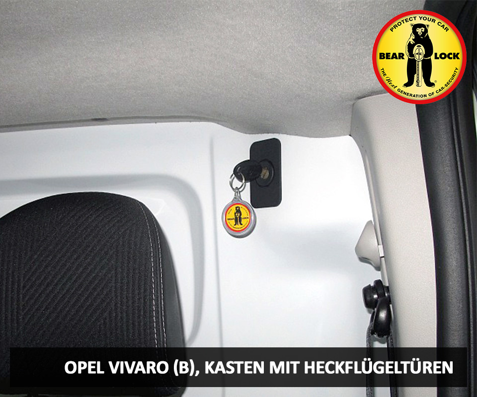 Laderaumsicherung Bear-Lock, Verlegung im Innenraum, Schloss in der Fahrerkabin im Opel Vivaro B (Kastenwagen, Transporter)