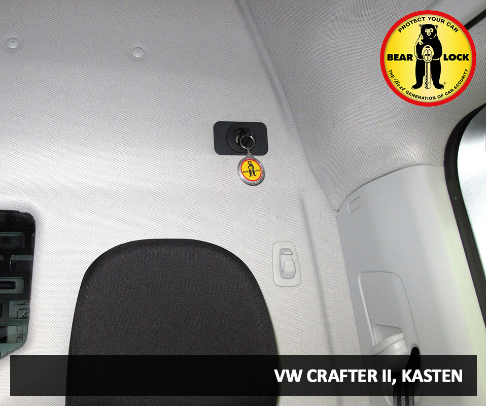 Laderaumsicherung Bear-Lock, Verlegung im Innenraum, Schloss in der Fahrerkabin im VW Crafter II (Kastenwagen, Transporter)