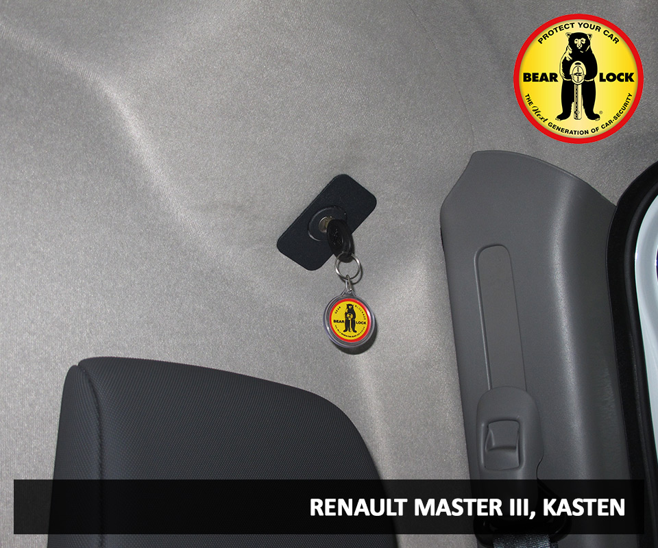 Laderaumsicherung Bear-Lock, Verlegung im Innenraum, Schloss in der Fahrerkabin im Renault Master III (Kastenwagen, Transporter)