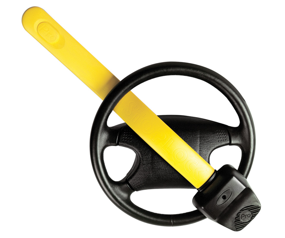 Lenkradkralle Stoplock HG-149-00 Pro von Saxon (gelb), am Lenkrad montiert